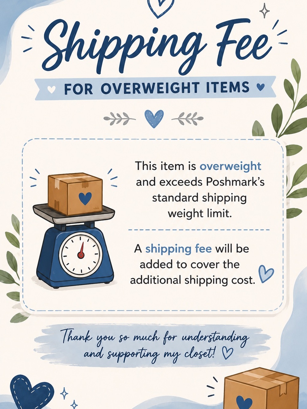 Blue Shipping Fee Sign - Home Storage & Organization